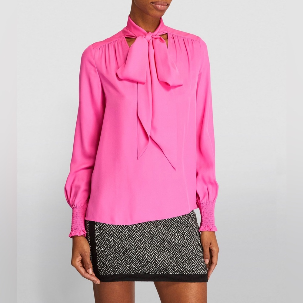 ME + EM Silk Pink Tie Neck Blouse. Size US 4.